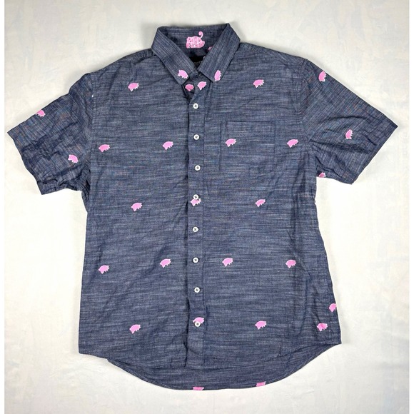 Pink Floyd Other - Pink Floyd Sec 119 Button Up Shirt Mens L Pig Print Chambray Short Sleeve Band